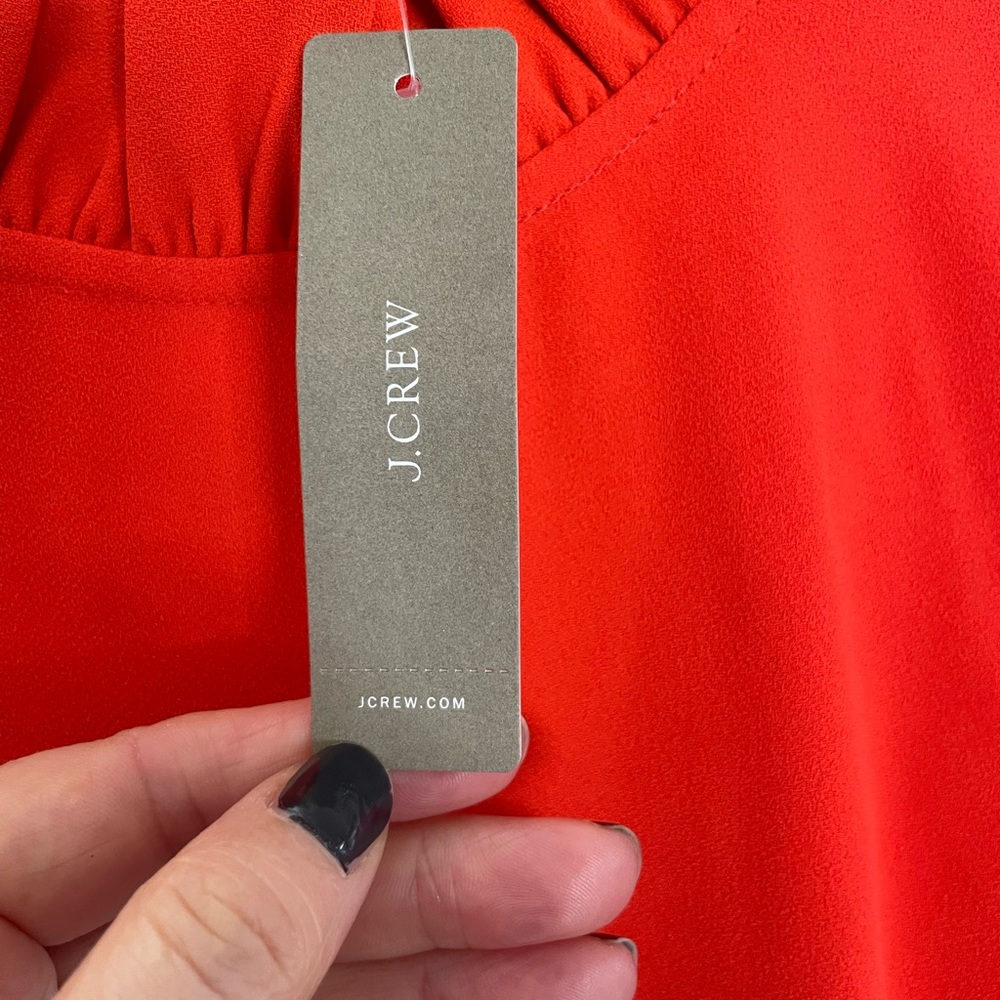 New J Crew Women’s Crepe Ruffle Neck Shift Bell Sleeve  Orangish Red, Size 00 - Picture 5 of 9